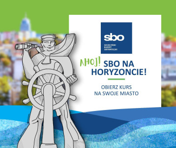 Rysunek pomnika Marynarza i tekst Ahoj! SBO na horyzoncie!