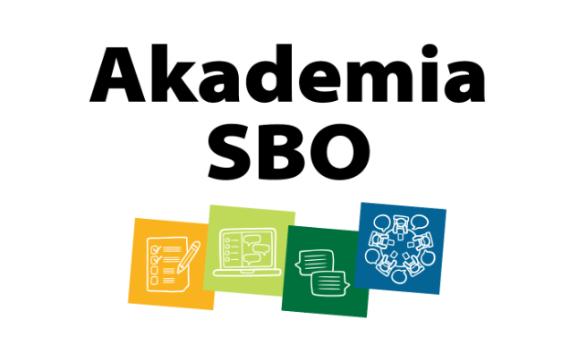 Grafika przedstawia ułożone obok siebie kolorowe kwadraciki - logo Akademii SBO oraz podpis Akademia SBO