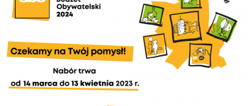 Grafika promująca zgłaszanie projektów w ramach Szczecińskiego Budżetu Obywatelskiego 2024. W jej centralnej części widnieje napis "Czekamy na Twój pomysł!"