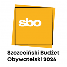 Grafika przedstawia żółty kwadrat z napisem sbo, pod nim napis Szczeciński Budżet Obywatelski 2024 - logo SBO 